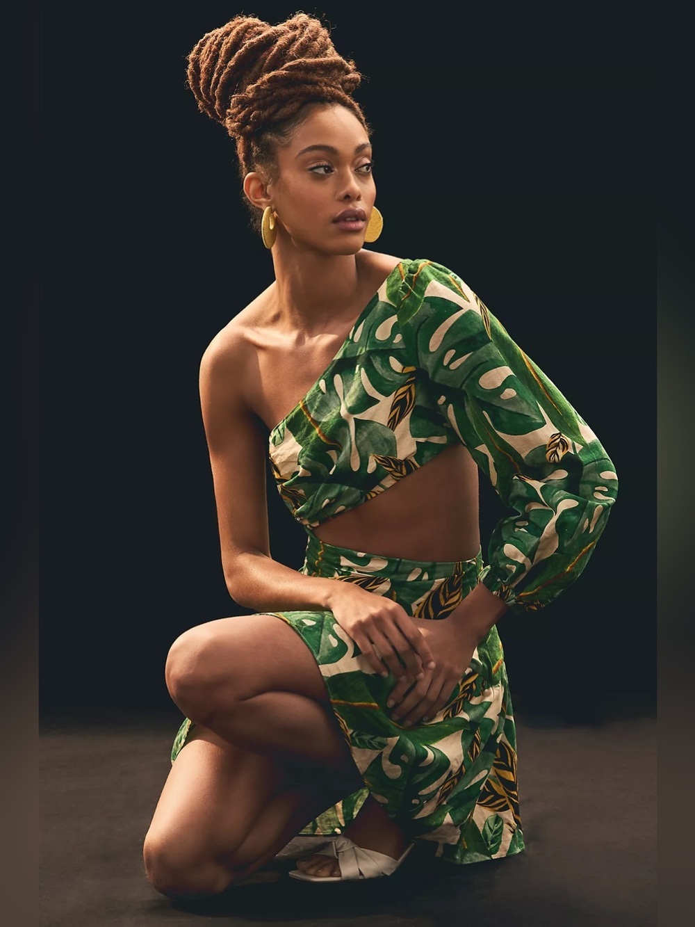 Farm Rio tropical leaves one shoulder cut out mini dress Large - Picture 10 of 10